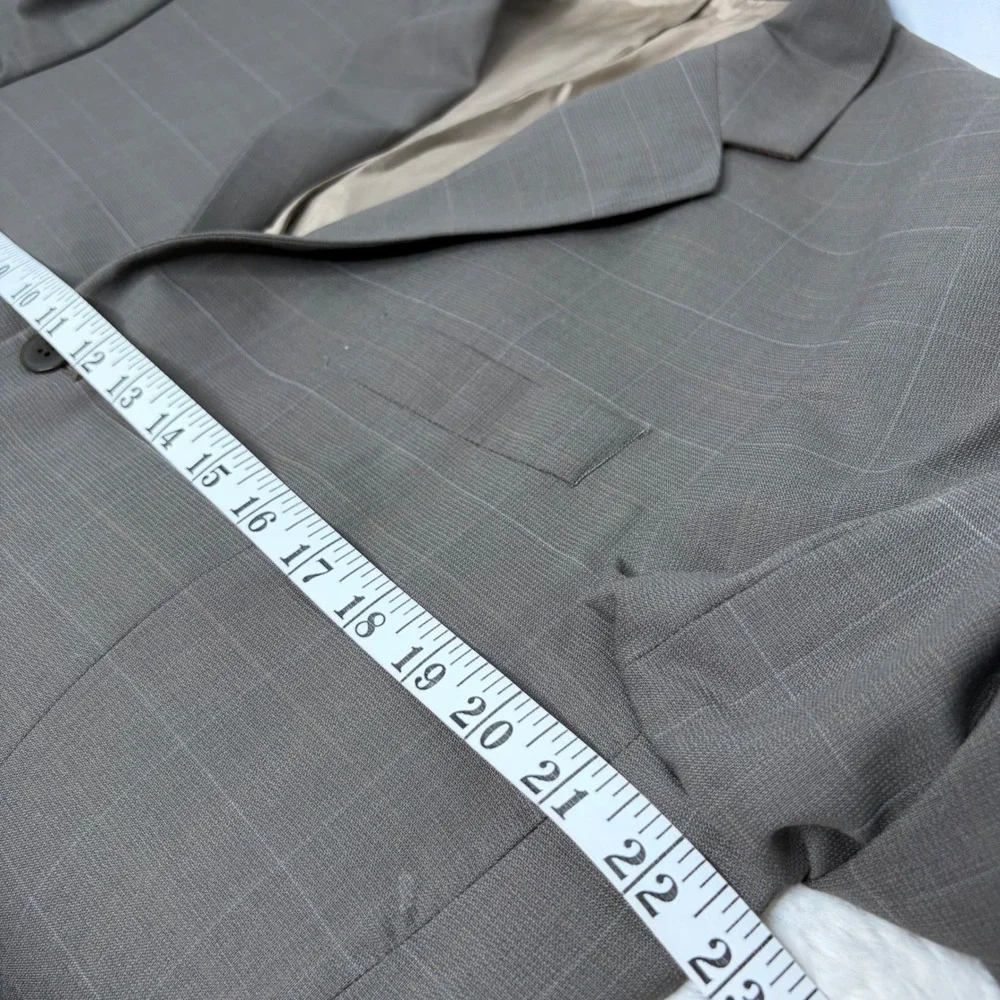 DKNY Mens‎ 42R Blazer Brown Windowpane Pure New Wool 3 Button Sport Coat Vintage